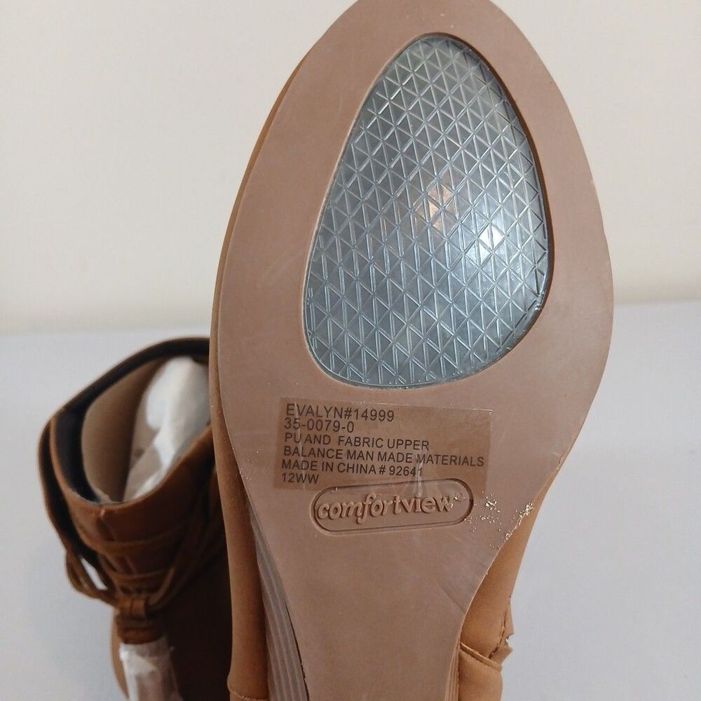 Comfortview Women's Evalyn #14999 Brown Faux Leather Tassel Bootie 12WW - Picture 4 of 5